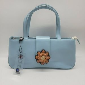 NWT Bana Handbag Baby Blue with Floral Applique Decoration NEW